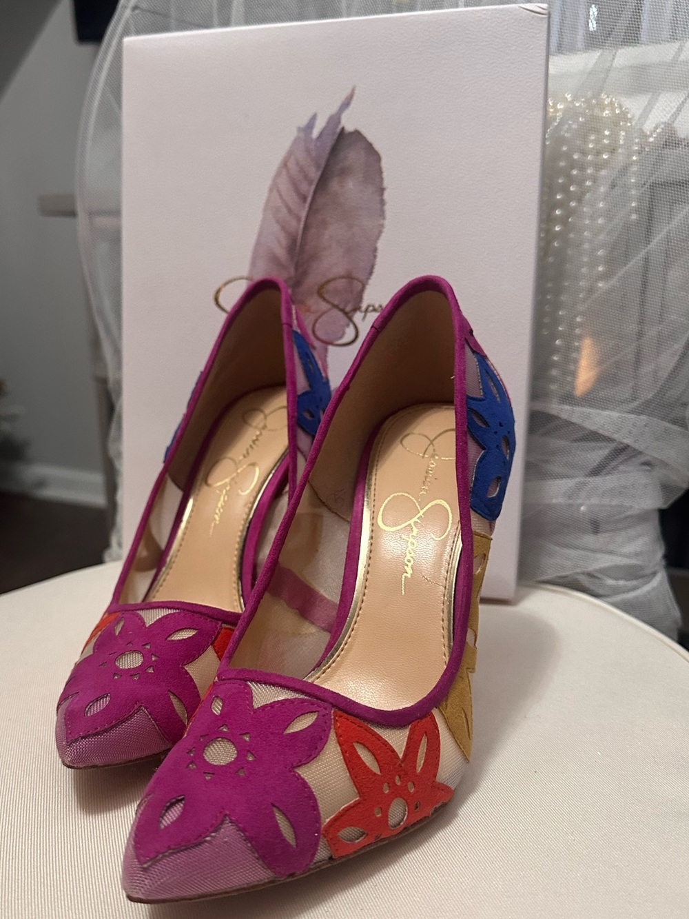 Jessica Simpson Multicolor Floral Cutout Pointed-Toe Pumps - Picture 4 of 9